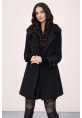 Düğmeli Yaka Detaylı Siyah Kadın Kaşe Kaban