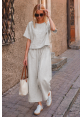 Keten Beli Lastikli Arkası Düğmeli Kadın Açık Gri İkili Takım
