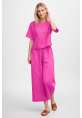 Günlük Rahat Beli Lastikli Kadın Keten Fuşya İkili Takım Alt Üst