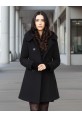 Büyük Düğmeli Yaka Detaylı Siyah Kaşe Kaban