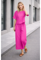 Günlük Rahat Beli Lastikli Kadın Keten Fuşya İkili Takım Alt Üst