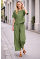 İkili Takım Alt Üst Keten Günlük Rahat Beli Lastikli Kadın