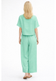 Günlük Rahat Beli Lastikli Kadın Su Yeşili Keten İkili Takım Alt Üst