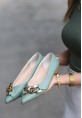 Popi Mint Yeşili Cilt Zincirli Babet Ayakkabı