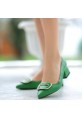 Okal Yeşil Cilt Topuklu Ayakkabı